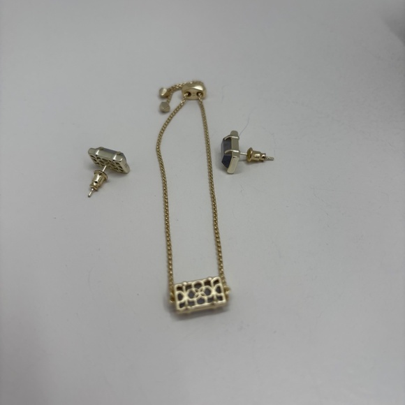 Kendra Scott Pyrite Adjustable Phillipa Bracelet and Rectangular Studs Set - Picture 4 of 4